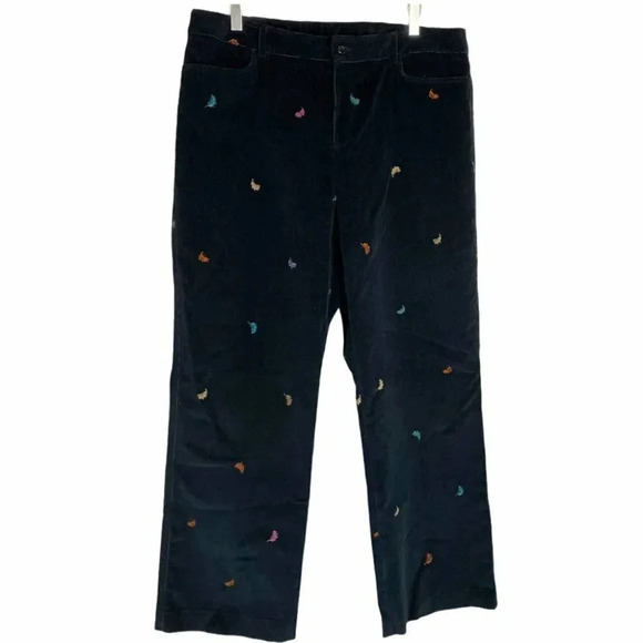 Vintage Rafaella 16 black corduroy‎ w/ multicolor feathers Preppy - Picture 1 of 5